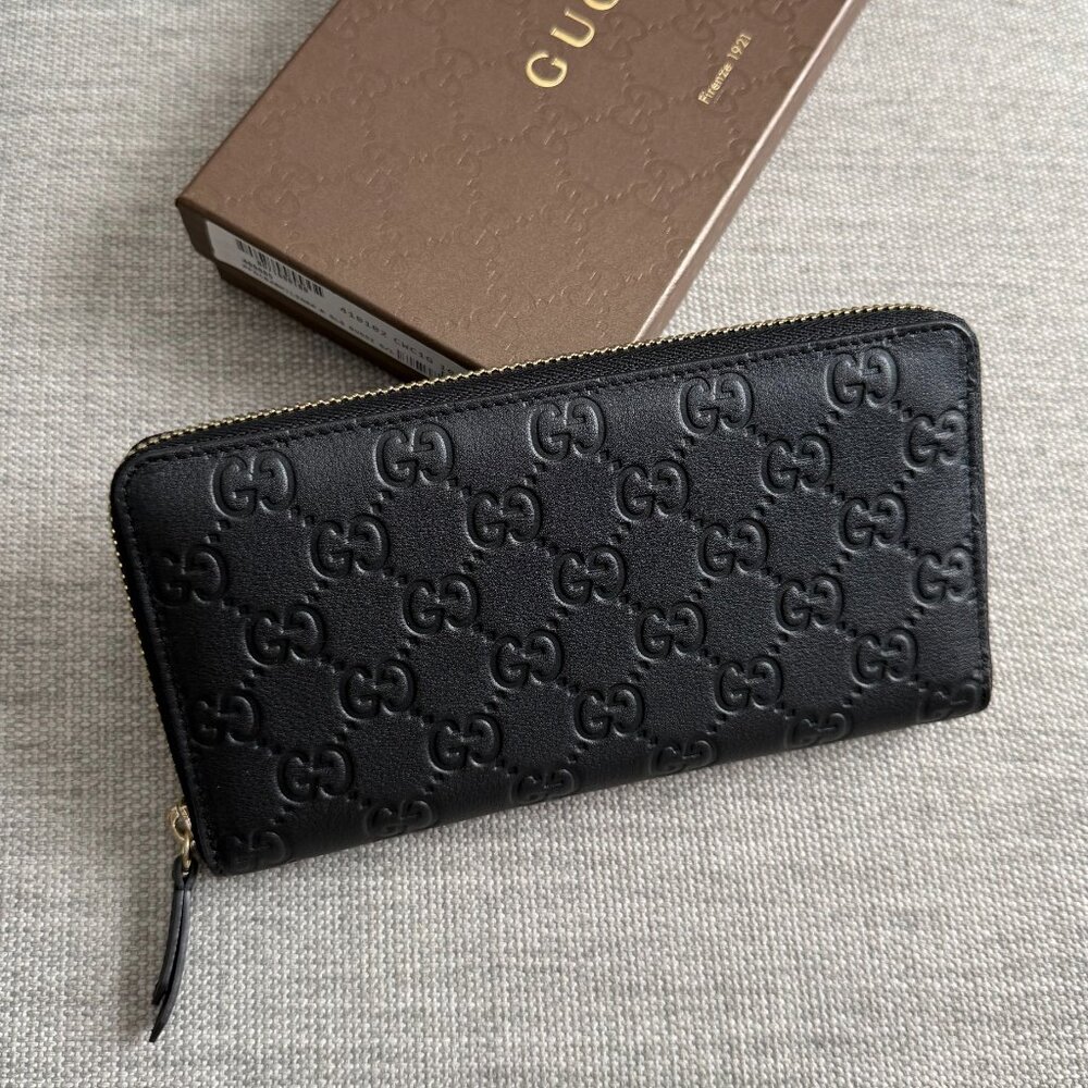 Unisex Gucci Black Guccissima Leather Zip Wallet - Picture 2 of 8